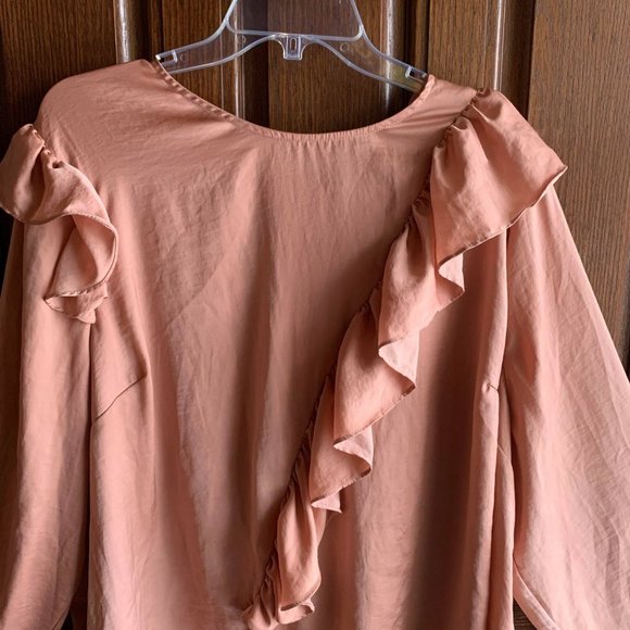 Lane Bryant blush silk ruffle accent long sleeve - Picture 3 of 7